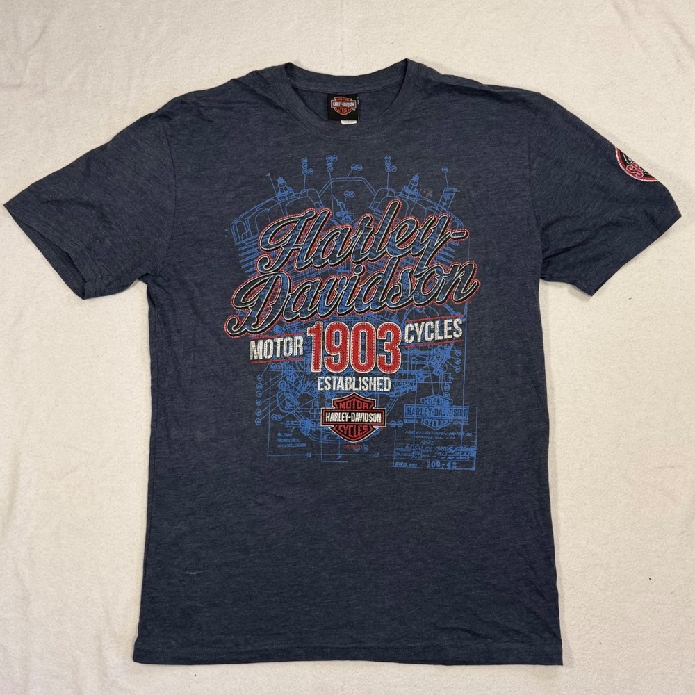 Harley Davidson Wild Prairie MN Graphic T-Shirt Mens Large Navy Blue 1903 Cycles